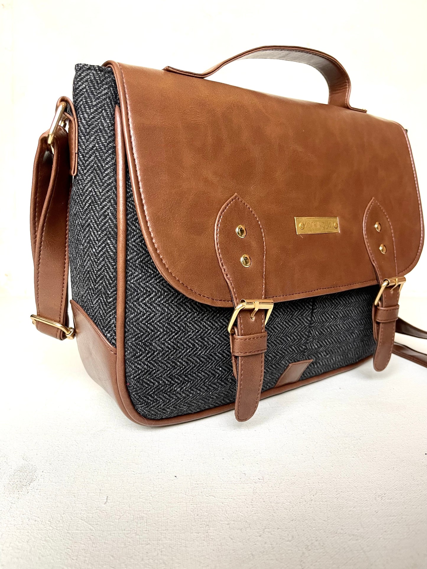 Satchel Bags - Grey Herringbone