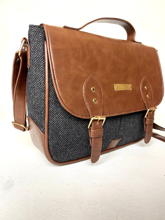Satchel Bags - Grey Herringbone