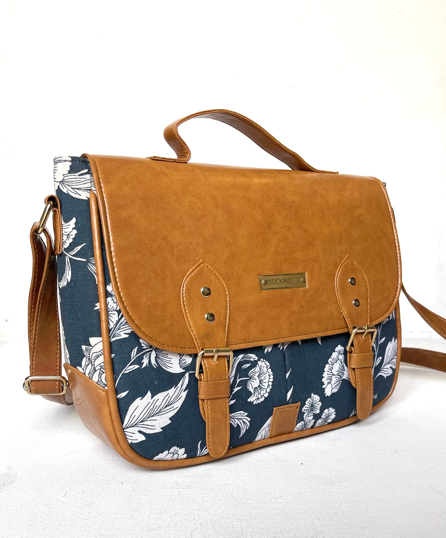 Printed Satchel Bags - Blue Floral